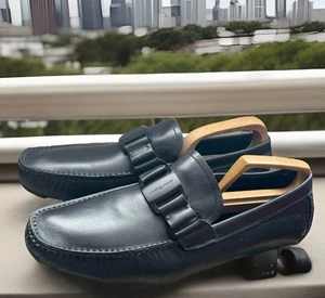 SALVATORE FERRAGAMO SMART BLACK SLIP ON LOAFER/CAR SHOES UK 8.5eee EU 42.5 - Picture 1 of 9