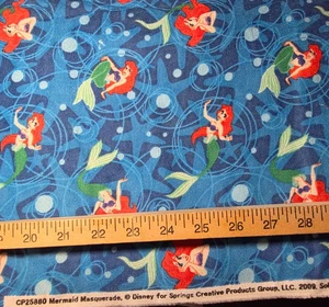Disney Little Mermaid Masquerade Ariel Blue Flannel Craft Fabric by the Yard NEW - Picture 1 of 2