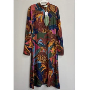 NWT Farm Rio Leopards Jungle Long Sleeve Midi Dress Size Small - Picture 1 of 13