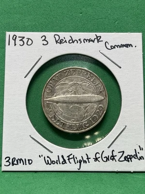1930J 3 Reichsmark Commen. Graf Zeppelin Raw Coin - Image 1 of 2