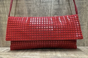 Bolso Bandolera de Noche Lumared Vintage Rojo Metal Malla Cuadrados - Imagen 1 de 14