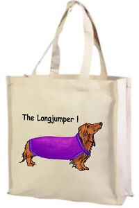 Cartoon Dachshund, The Long Jumper Cotton Shopping Bag - Choice of colour!