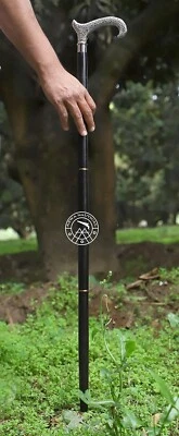 Antique Brass Walking Stick Deluxe Cane Beautiful Silver Handle for Men & Women - Image 1 of 4