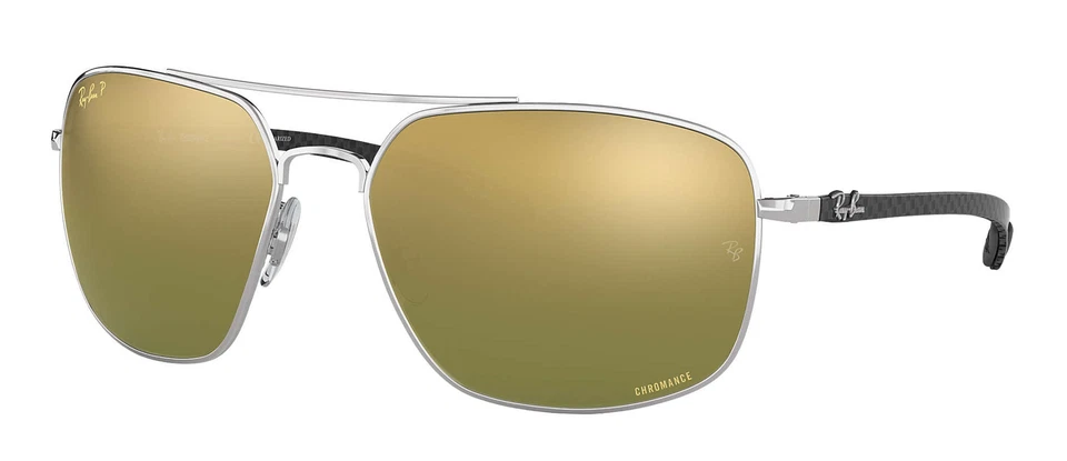 Ray-Ban RB8322CH Chromance Men's Square Sunglasses - Silver Frames with Polarized Green Mirror Chromance Lenses