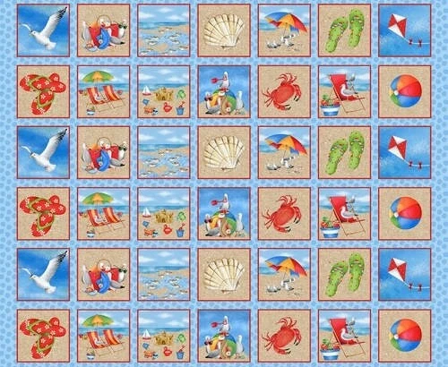 34" Fabric Panel - Blank Quilting Wade & Sea Nautical Beach Blocks Blue - Image 1 of 1