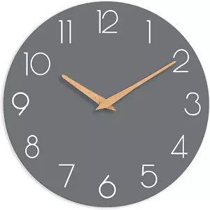 Wall Clock, Gray Wooden Silent Non-Ticking, Decorative Battery Operated Wall Clo - Picture 1 of 12