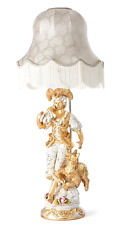 Table Lamp Peasant Girl With Sheep Porcelain Capodimonte Gold Foil 93 CM