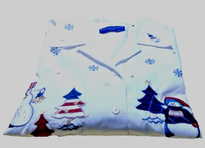 Camisa vintage Karen Scott bordada con botones 1X muñecos de nieve árbol de Navidad Foto 1 de 4