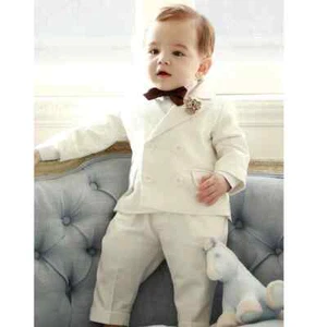 Kids Boys White Blazer Suspenders Pants 3PCS Set Wedding Suit Baby Boy Dress - Picture 1 of 12