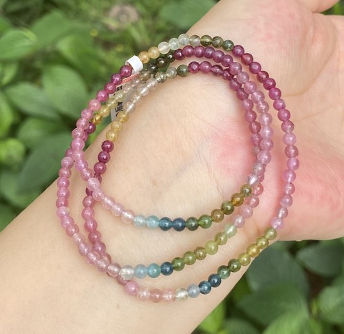 VALENTINO Bracciale Impilabile Perline Arcobaleno Naturale Perline Reiki Chakra L20in 3mm