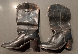 Vintage 1970s Leather Cowboy Boots Womens 5.5 Made in Brazil - Picture 1 of 16