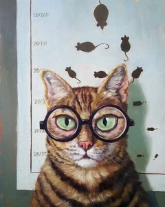 Feline Eye Exam ART PRINT by Lucia Heffernan Image Size 12" x 15" - Picture 1 of 1