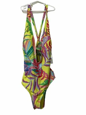 Traje de baño de una pieza con estampado floral de neón multicolor BECCA para mujer talla LG Foto 1 de 4