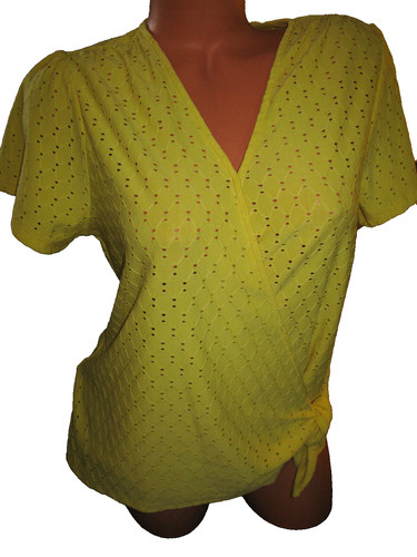 Camicetta Michael Kors pizzo occhielli pull over gialla taglia media manica corta