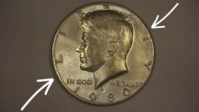 1980 P Kennedy Half Dollar With Slightly Misaligned Dies Strike Error Coin - Image 1 of 2