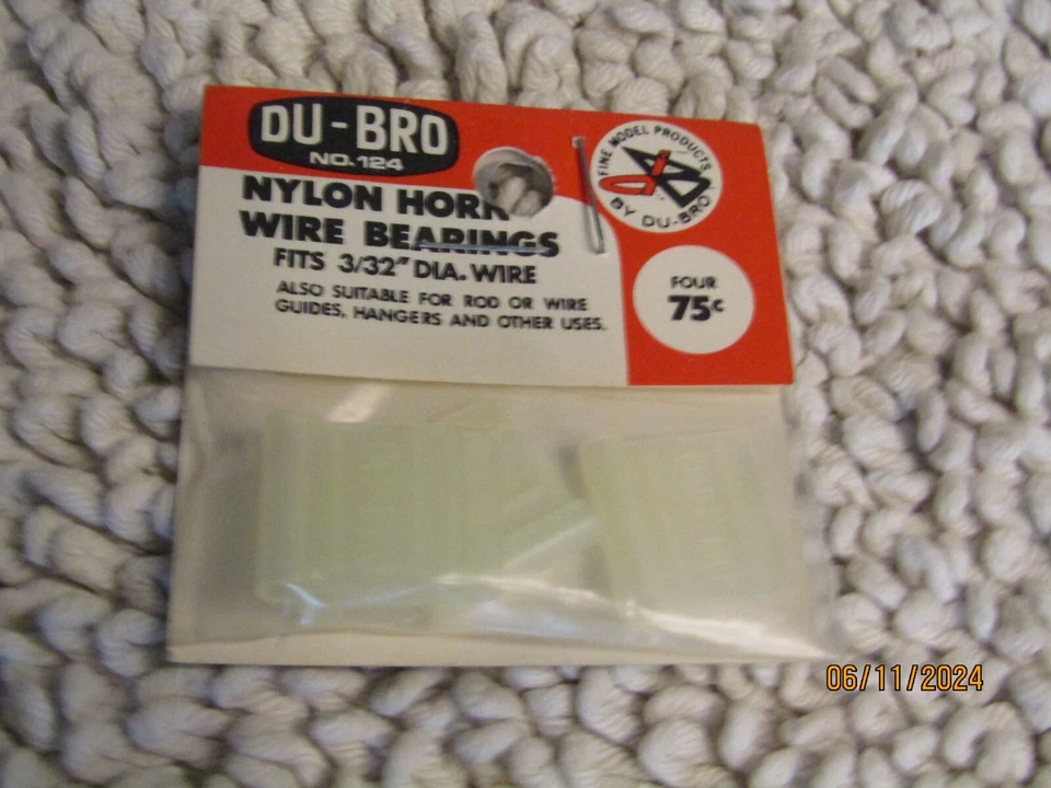 DU-BRO No 124 Nylon Horn Wire Bearings Set of 4 NOS NIB NIP Made in USA - Image 1 of 1