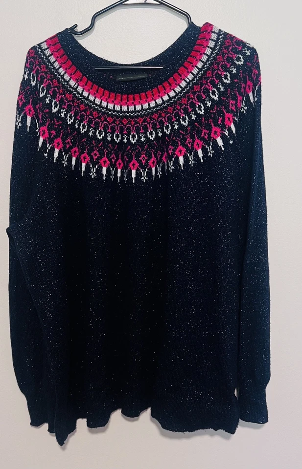 Suéter Lane Bryant Sparkly Fair Isle Azul Marino Para Mujer’s 26 28 3X Mezcla Festiva de Lana  Foto 1 de 4