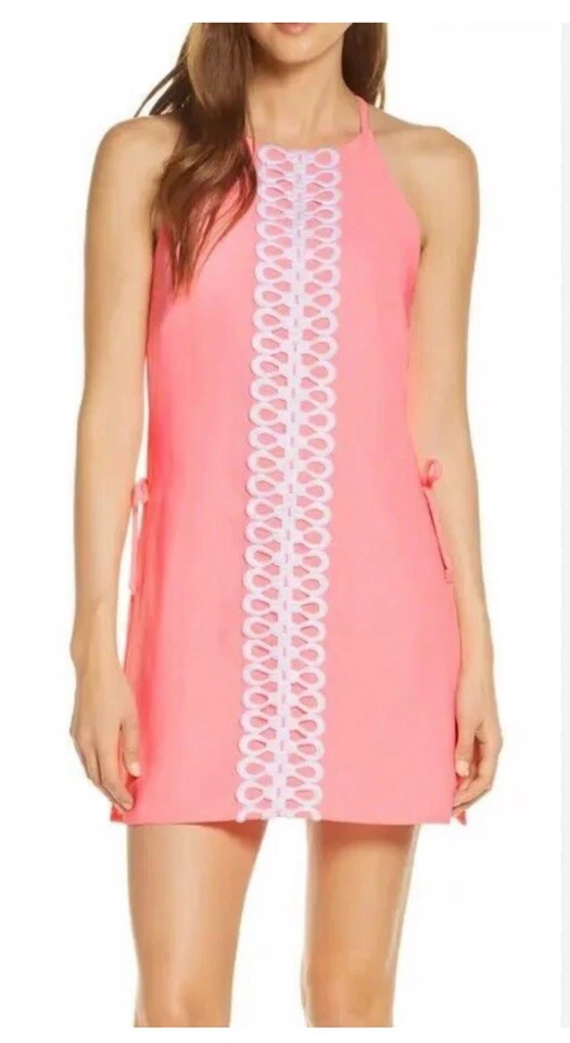 Lilly Pulitzer Pearl Romper Lillys Coral Crepe Neon Orange Pink 4