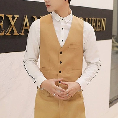 Handsome Men Formal Business Dress Vest Suit Slim Tuxedo Waistcoat Jacket  2018. - Image 1 of 4