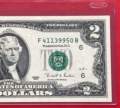 1995 $2 TWO DOLLAR BILL ( Atlanta , Block F-B )  ,UNCIRCULATED - Image 1 of 3