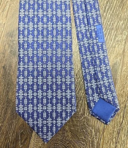 HERMES Paris Herren Krawatte 100% Seide Blau Geometrisch H Kaninchen 5516 - Bild 1 von 12