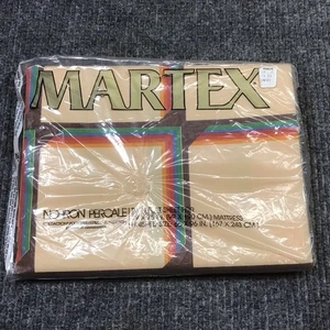 NEW In Pkg!! Vintage MARTEX Twin No Iron Flat Sheet 66x94” Rainbow Tan Brown - Picture 1 of 11