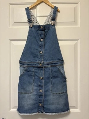¡Bonito! Mini Boden 13 14 Niña Azul Denim Jersey Mono Jeans Vestido Bolsillos 164 Foto 1 de 4