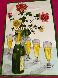 Torchon ancien 1970  Vony Champagne et roses - Picture 1 of 4