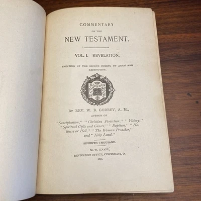 Commentary on The New Testament Volume 1 Rev W B Godbey 1899 Antique Religious - Image 1 of 4