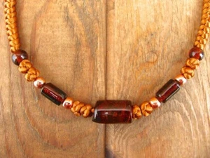 Collana cordoncino raso colore rame e marrone annodato vetro intrecciato perline commerciali - Foto 1 di 5