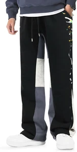 Mens Sweatpants Open Bottom Patchwork Stacked Paint Track Pants - Picture 1 of 6
