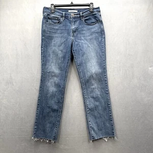 Levis 505 Womens Jeans Blue Denim Straight Mid Rise Stretch Raw Hem Ankle Sz 29 - Picture 1 of 12