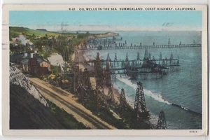 Postal Oil Wells In the Sea Summerland CA California Coast Highway negra dorada - Imagen 1 de 2