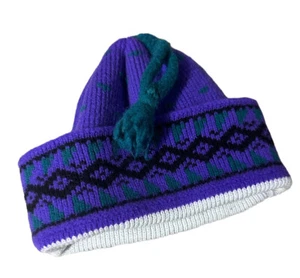 Vtg Wigwam Mills Unisex Winter Ski Cap Beanie Wool Purple/Green Aztec USA euc - Picture 1 of 4