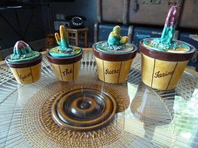 Rare série CACTUS 4 pots barbotine 1970 - Photo 1/4