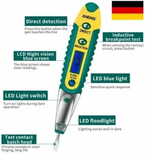 Spannungsprüfer Berührungsloser AC/DC 12V- 250V LCDPhasenprüfer Kontaktloser DE. - Picture 1 of 17