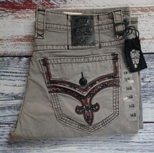 NEW W/TAGS ROCK REVIVAL SZ 36W×31 RELAXED STRAIGHT EMBROIDERED GRAY DENIM JEANS 