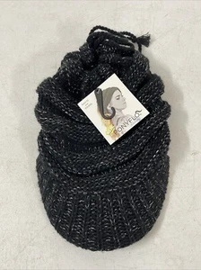 New Womens D & Y Ponyflo Black Fabric Beanie - Picture 1 of 7