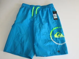  Quiksilver Boys L Board Swim Trunks Shorts Mesh Lined Turquoise Blue w/Logo - Picture 1 of 3