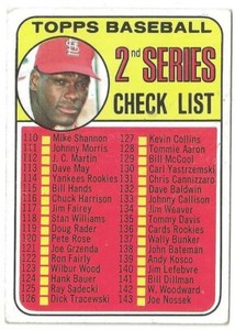 1969 TOPPS CHECKLIST #107 2nd SERIES BOB GIBSON UNMARKED EX-MT CENTERED L@@K