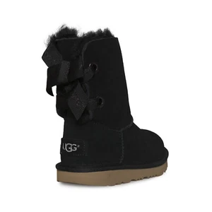 UGG CUSTOMIZABLE BAILEY BOW II BLACK LEATHER TODDLER/YOUTH BOOTS SIZE US 6 NEW - Picture 1 of 5