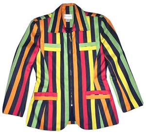 VTG 80s Emanuel by Emanuel Ungaro 12/48 Colorful Striped Zipfront Blazer Jacket - Picture 1 of 6
