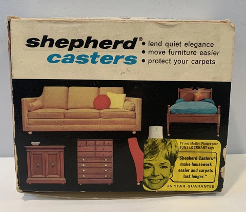 Vintage NOS NIB 1965 Shepherd Casters For Furniture On Wheels New Original Box Cover