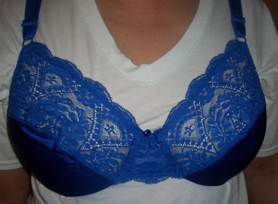 Sujetador De Colección EE. UU. Vanity Fair 75-135 Talla 34D Azul Con Aros Satén y Encaje Segunda Piel Foto 1 de 4