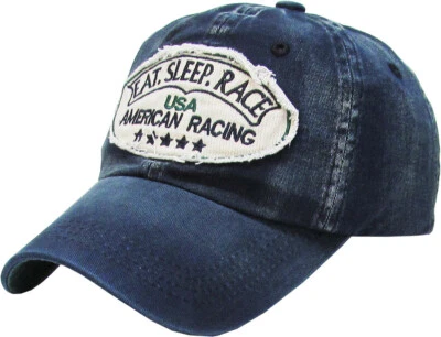Eat Sleep Race Vintage Distressed Navy Blue Racing Cap Hat by KB Ethos - Image 1 of 3