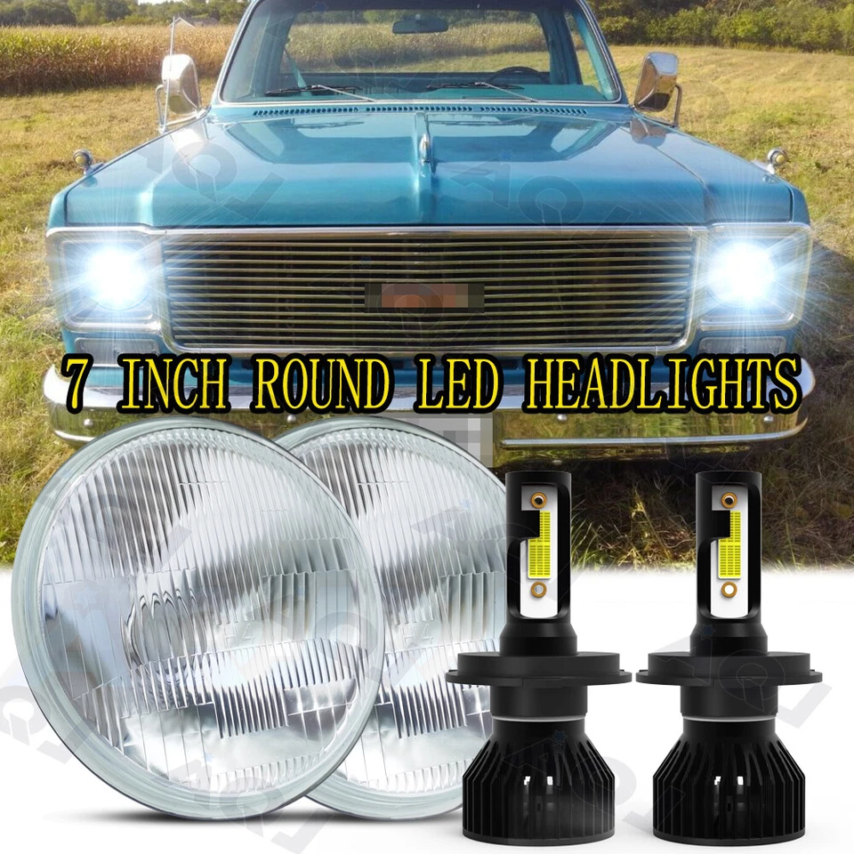 white 7inch Round LED Headlights Hi-Lo Beam For GMC C15 C25 C35 Pickup - Image 1 of 4