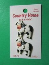 (2) VINTAGE 1" La MODE BLACK WHITE COW PLASTIC 2-HOLE BUTTONS NOS CARD  (H31)