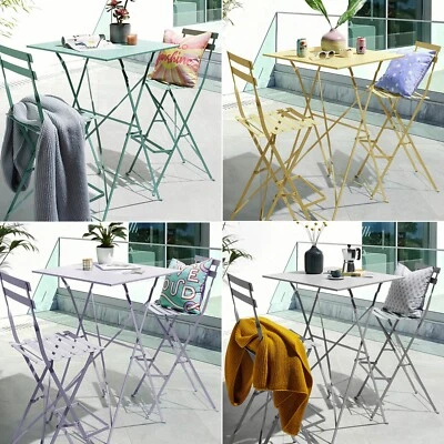 Palma 2 Folding Metal Chairs & Table Bistro Bar Patio Breakfast Furniture Set