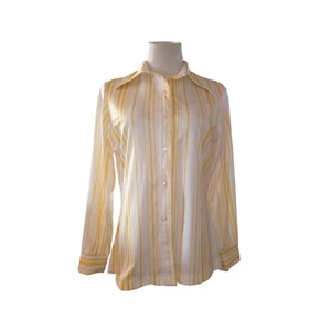 Vtg 80’s Jack Winter Size L Poly Knit Button-up Shirt Collar White Yellow Stripe - Picture 1 of 4