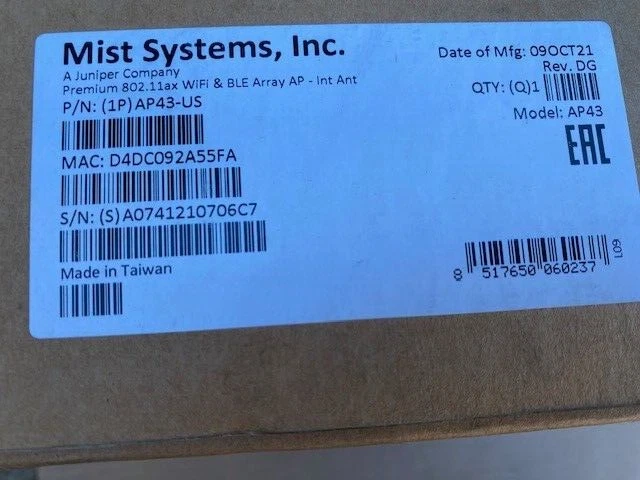Mist Systems AP43 Wireless Access Point 802.11ax P/N: AP43-US - Image 1 of 1